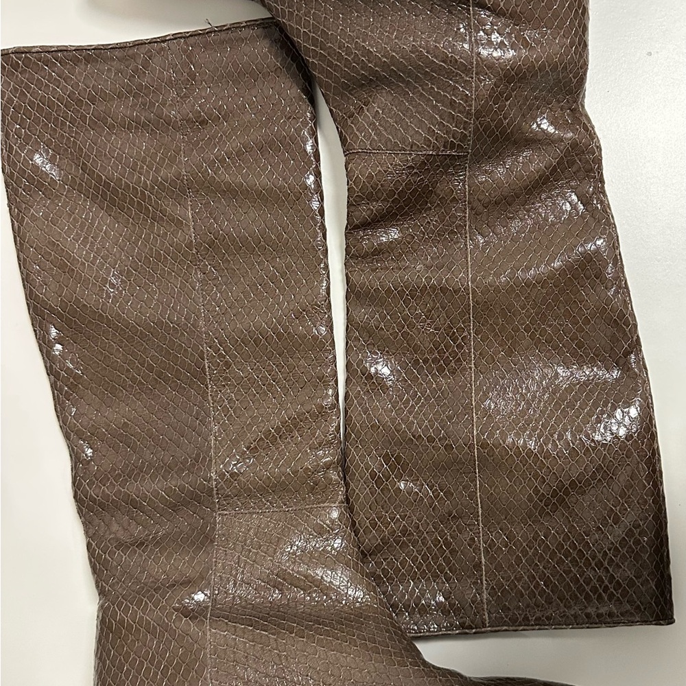 Shiny Brown snake skin Knee-High Boots